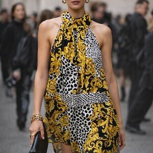 New York & Company Baroque Leopard Print Halter Dress | Luxury Inspired Dress